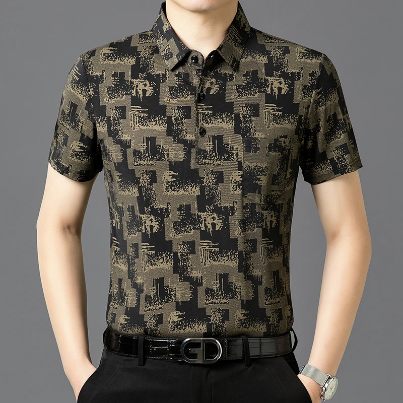 611新品高档男士短袖Polo衫爸爸装弹力男装透气时尚高弹衬衣衬衫