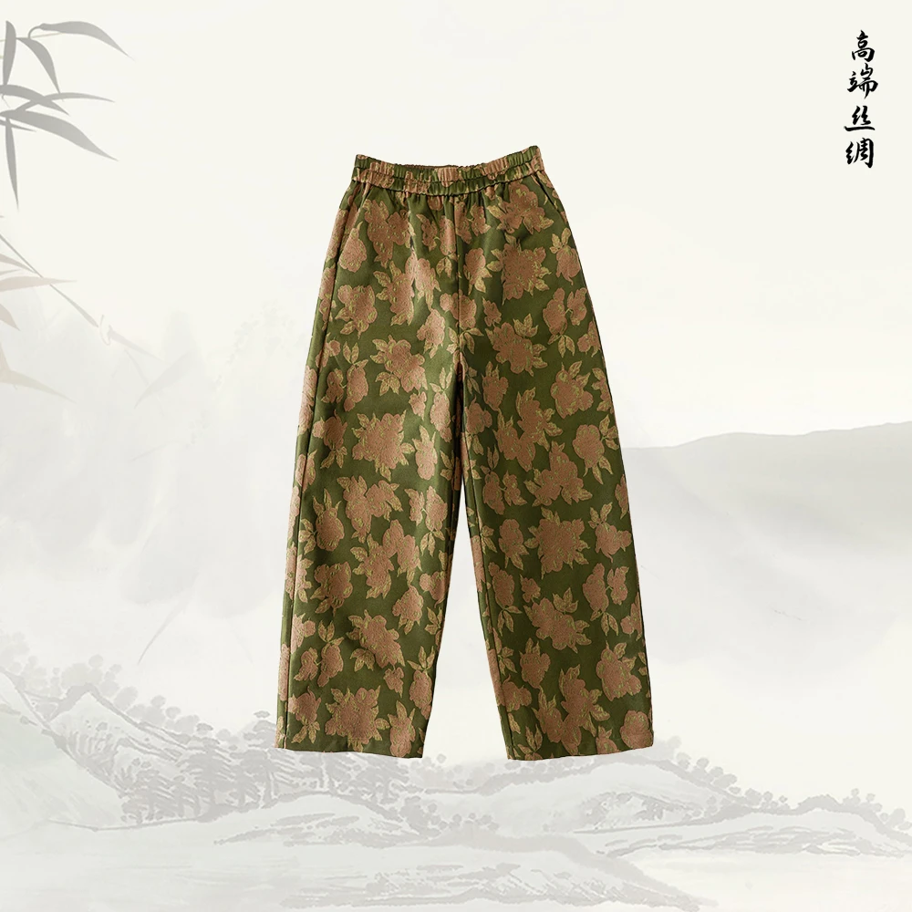 新款百搭休闲高腰时尚提花松紧腰裤子53280