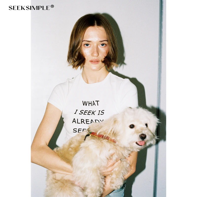 SEEKSIMPLE  slogan印花圆领短袖T恤D0424