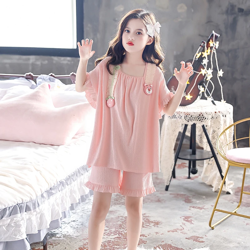 2025新款女童睡衣夏季纯棉两件套薄款儿童女孩短袖短裤夏天家居服