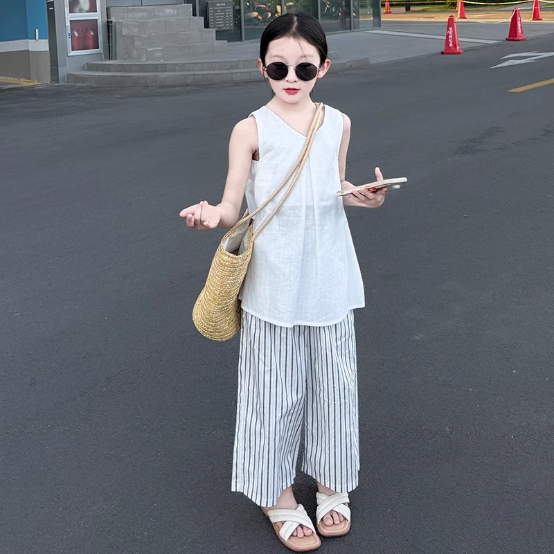 女童宽松休闲裤子套装2025洋气时髦网红炸街童装韩系穿搭中大童潮