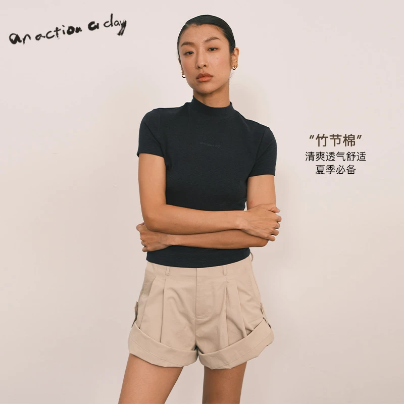 AAAD | Basic Wear 夏季竹节棉高圆领插肩纯色极简透气短袖T恤