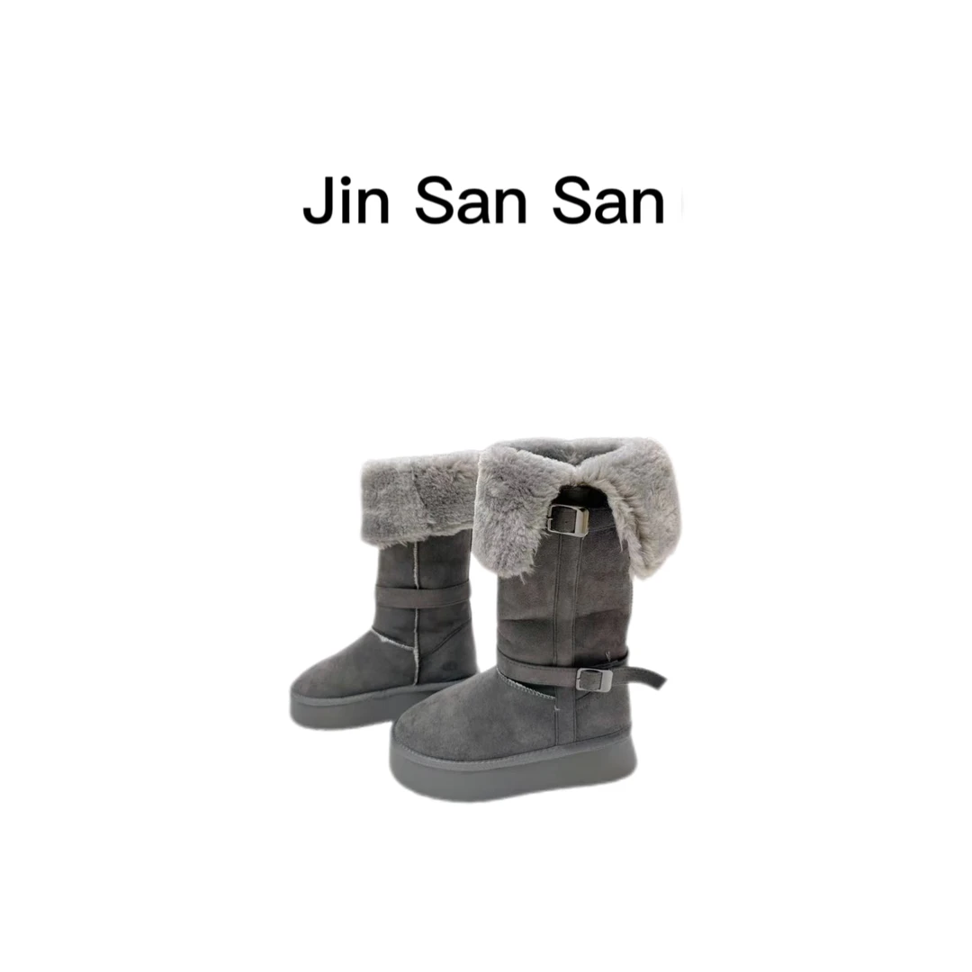 【金三三】2024冬季新款保暖舒适休闲百搭中长款靴子F7636