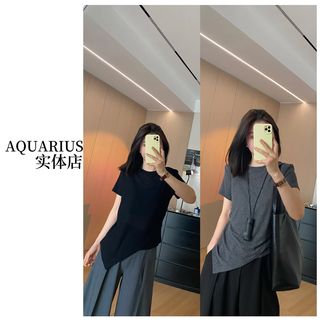 【AQUARIUS】（不规则）韩系不规则短袖上衣7578