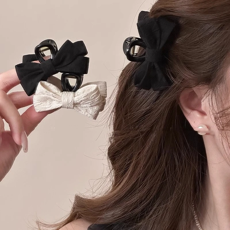 法式优雅小号蝴蝶抓夹可爱发夹女鲨鱼夹发卡抓夹黑色时尚发饰头饰