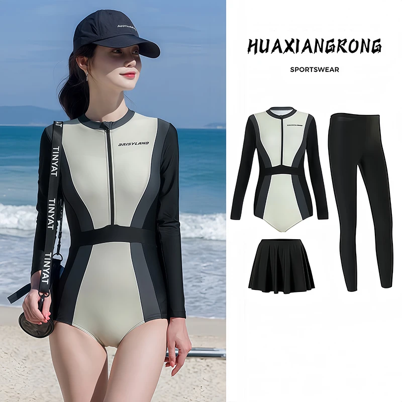 潜水服长袖连体防晒游泳衣女夏保守运动冲浪速干女款浮潜水母衣