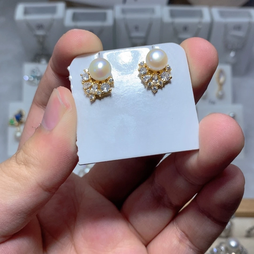 淡水珍珠耳饰银S925镶嵌
