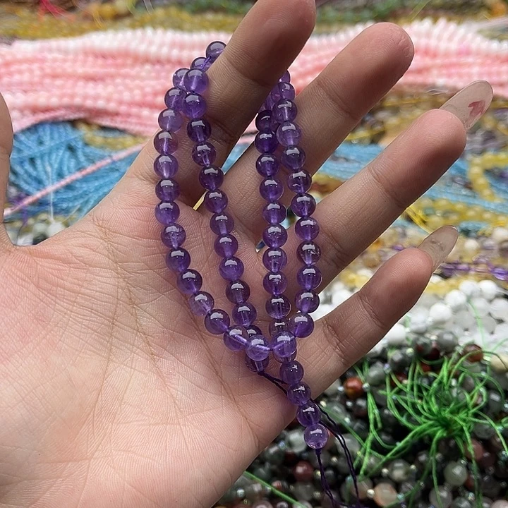 玛瑙/玉髓未镶嵌珠宝半成品一条6mm左右紫晶