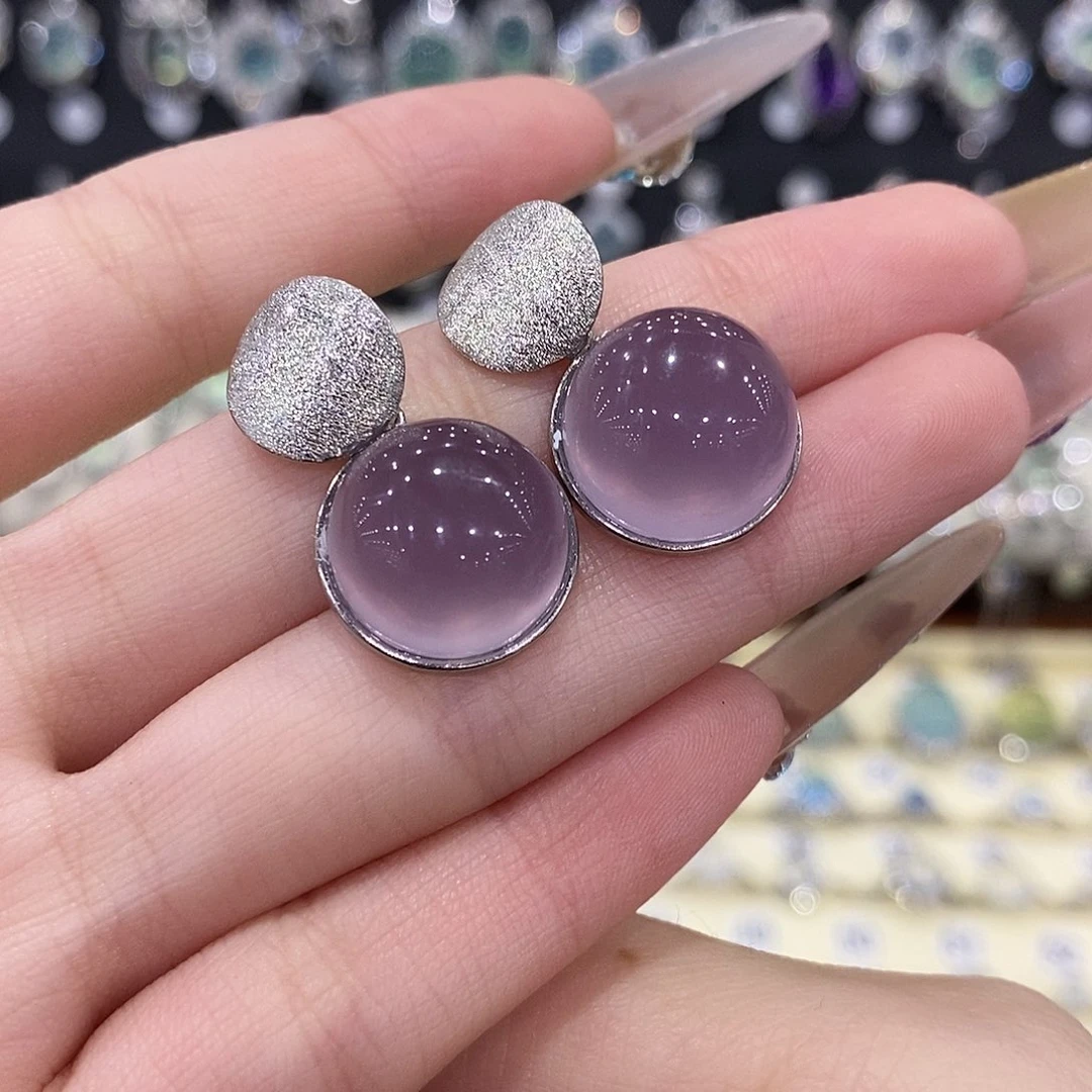 耳钉萤石银S925镶嵌