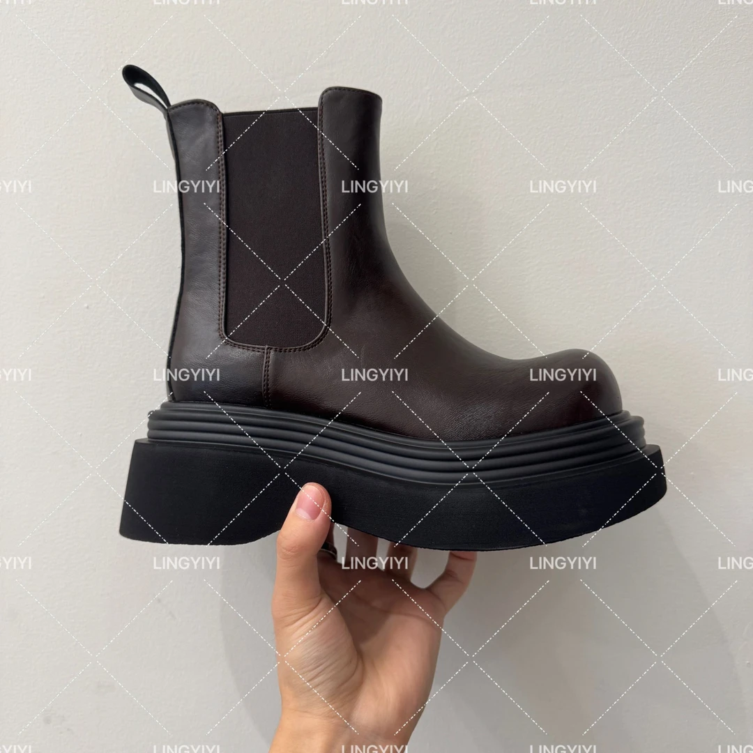 【波浪】~2024款秋季新款时尚百搭厚底套筒时装靴（7公分）