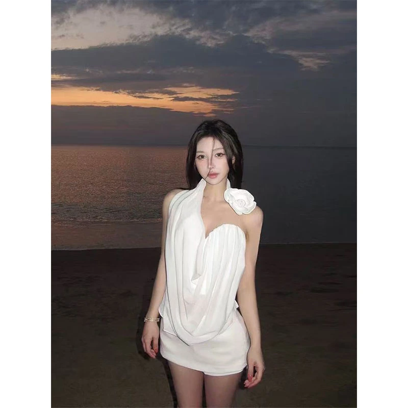 2025早春一整套韩系chic别致设计感露肩无袖上衣短款半身裙两件套