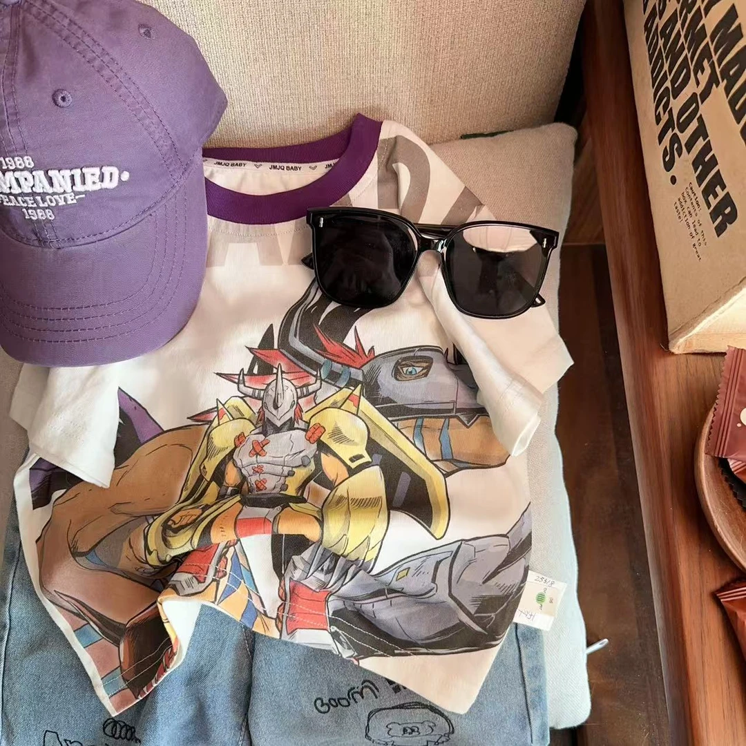 【JMJQ 25318】夏季新款中小童韩版大面积数码暴龙印花短袖体恤