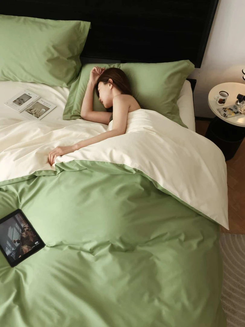 【秋冬款】轻奢简约A类长绒棉全棉双拼床上用品四件套床单床笠款