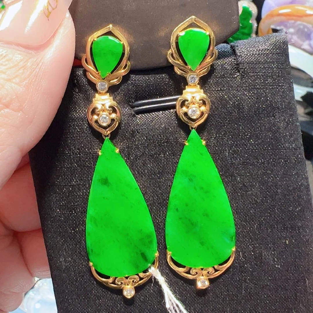 翡翠耳饰18K金镶嵌签收后24小时鉴赏期