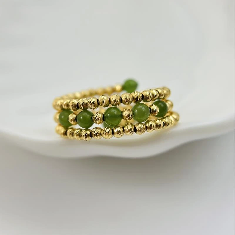 【瑶光】碧玉 3mm  18k金 多层弹簧戒指  不限指围