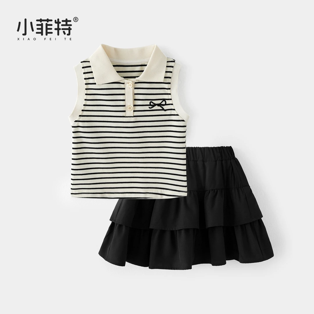 小菲特夏季新款女童polo衫套装韩版女孩无袖裙裤两件套BGTX51762