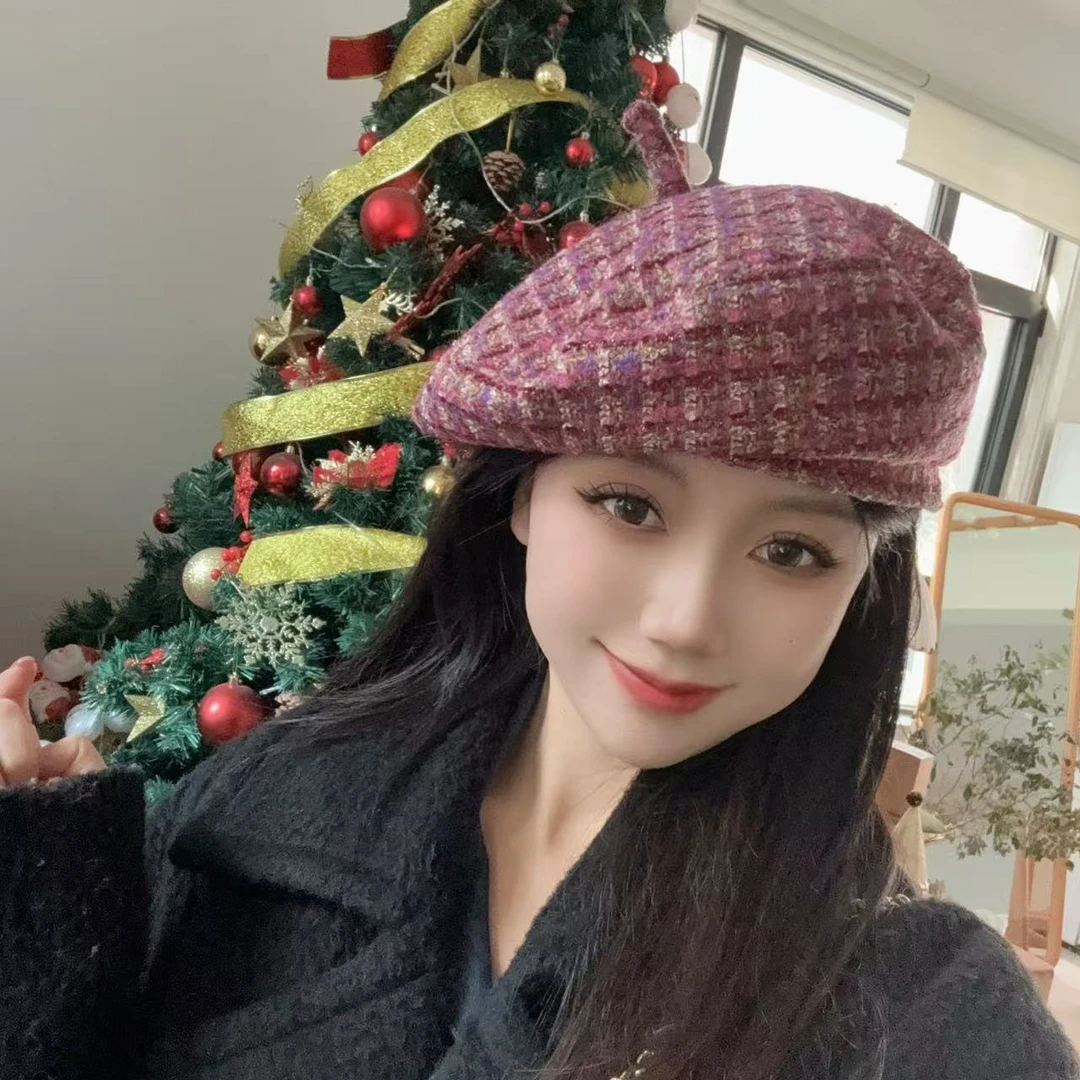 QIU LI · 献上膝盖系列！MOON！秋冬新款粗花呢贝雷帽 1d2170