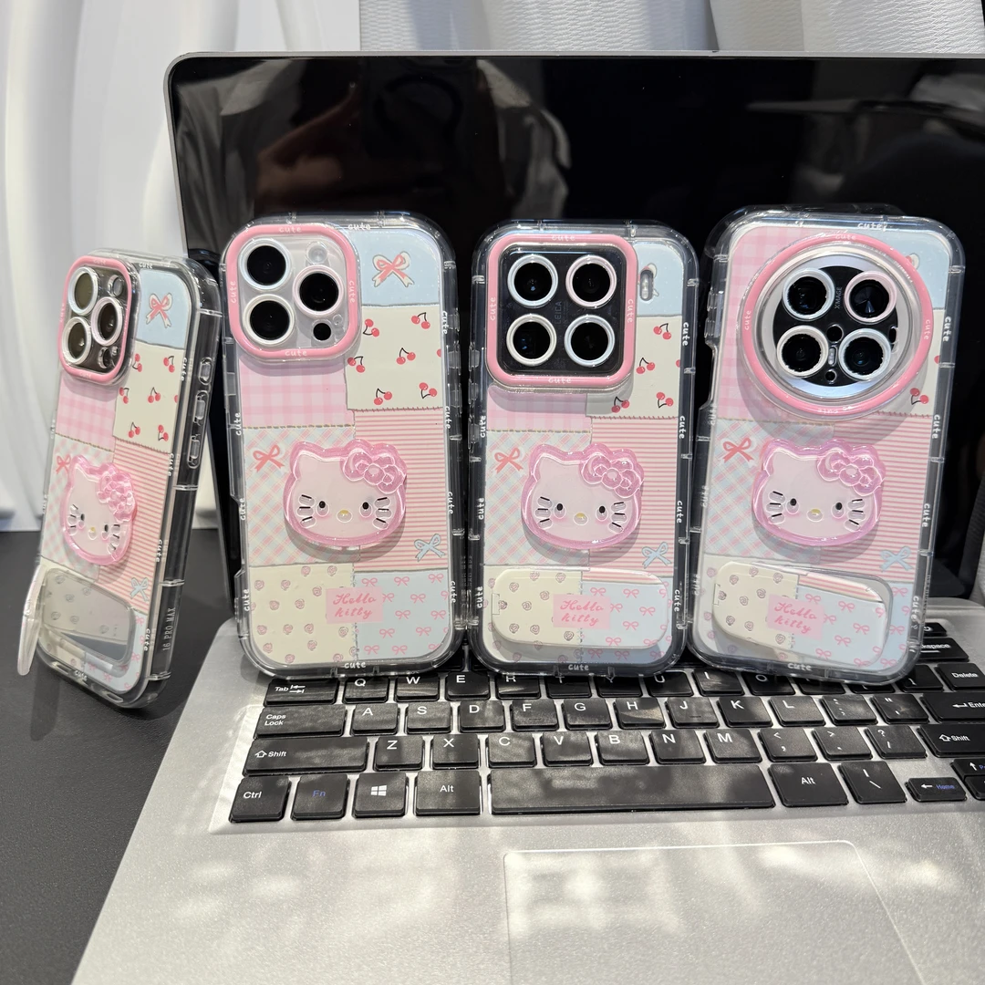 碎花可爱猫支架适用苹果/华为/荣耀/OPPO/VIVO/小米手机壳防摔