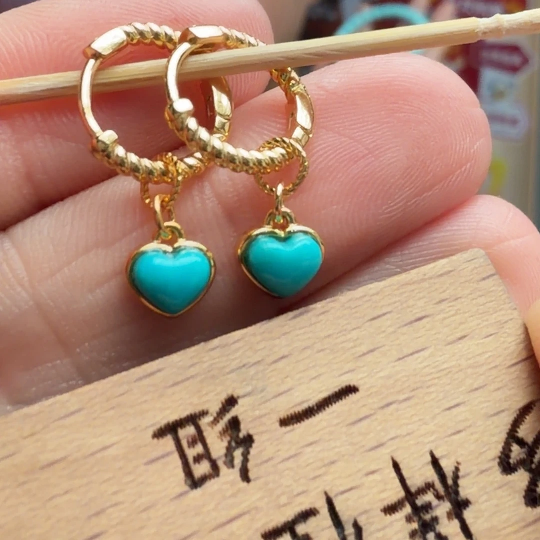 绿松石银S925镶嵌耳饰