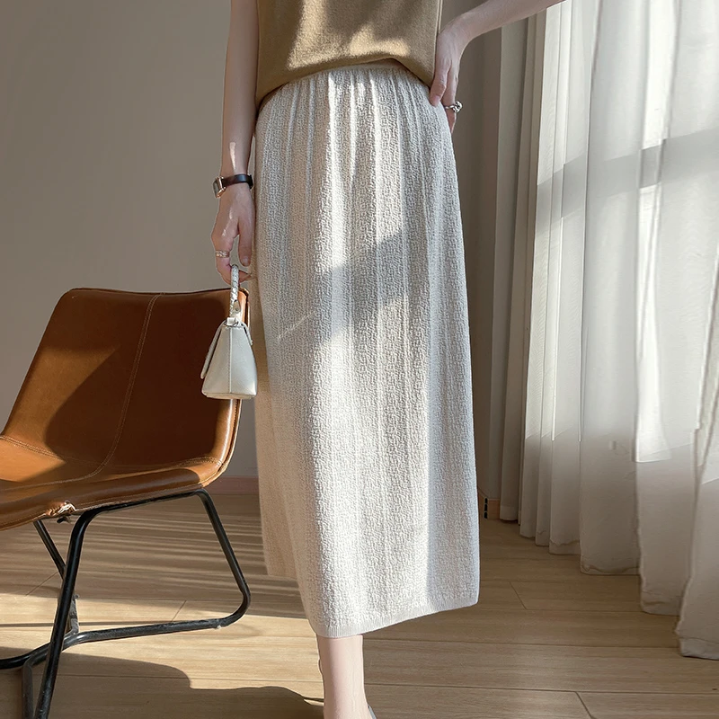 MZ.宽松大码纯色百搭针织半身裙长款亲肤高腰显瘦女士半裙DFJ822