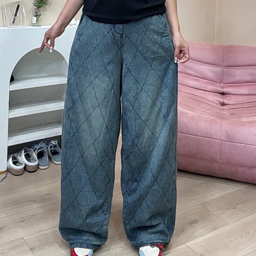 986欧货爆款绗棉加厚牛仔裤直筒裤女