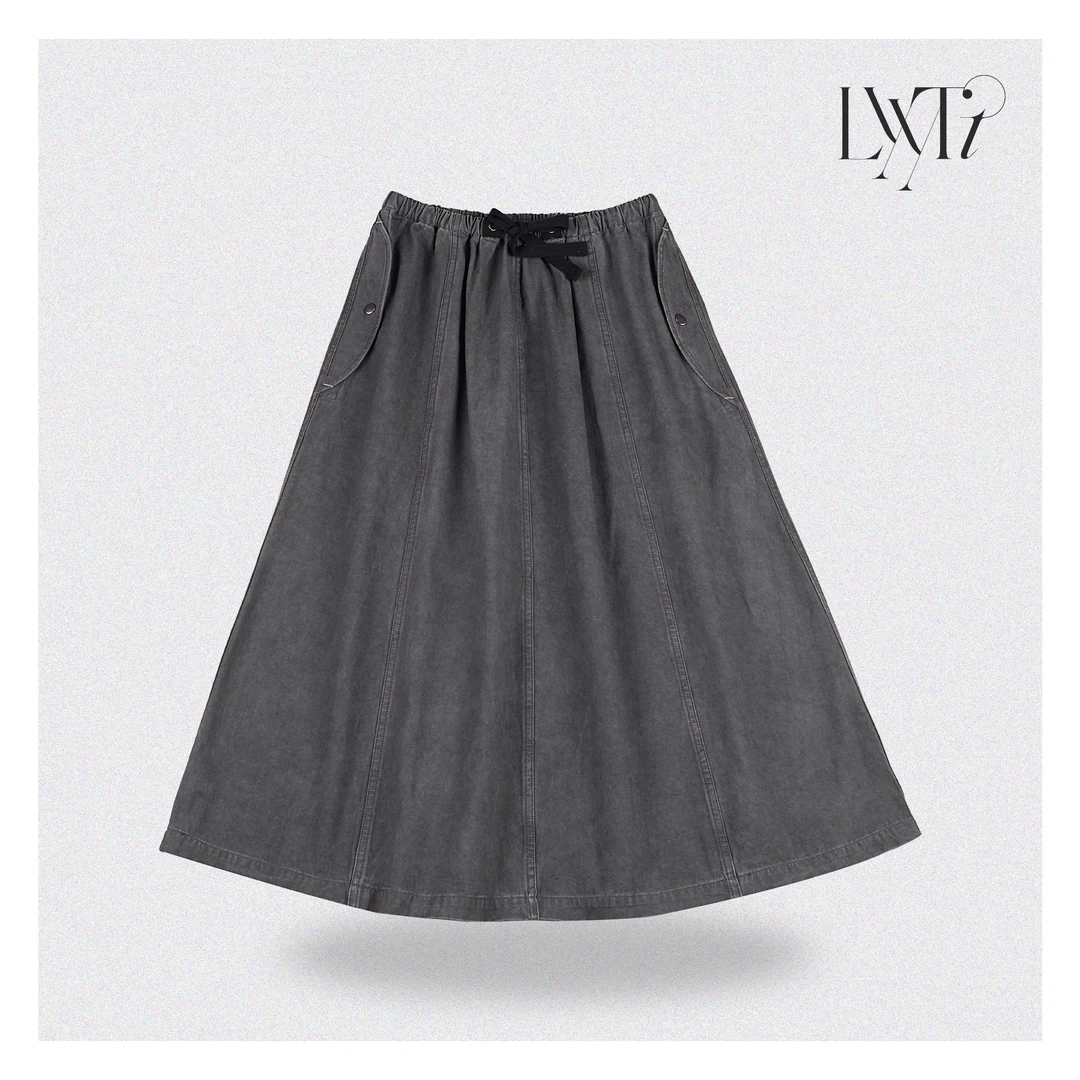 洗旧冰花纹橡筋腰棉质半裙