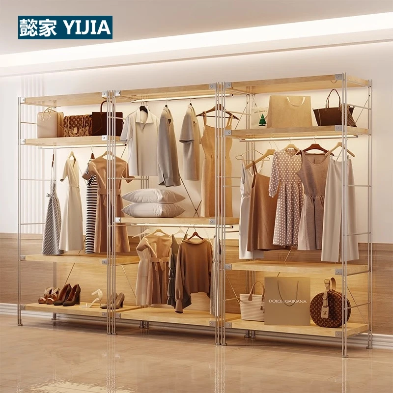 开放式衣柜日式原木风置物架步入式货架衣架落地卧室衣橱衣帽间架