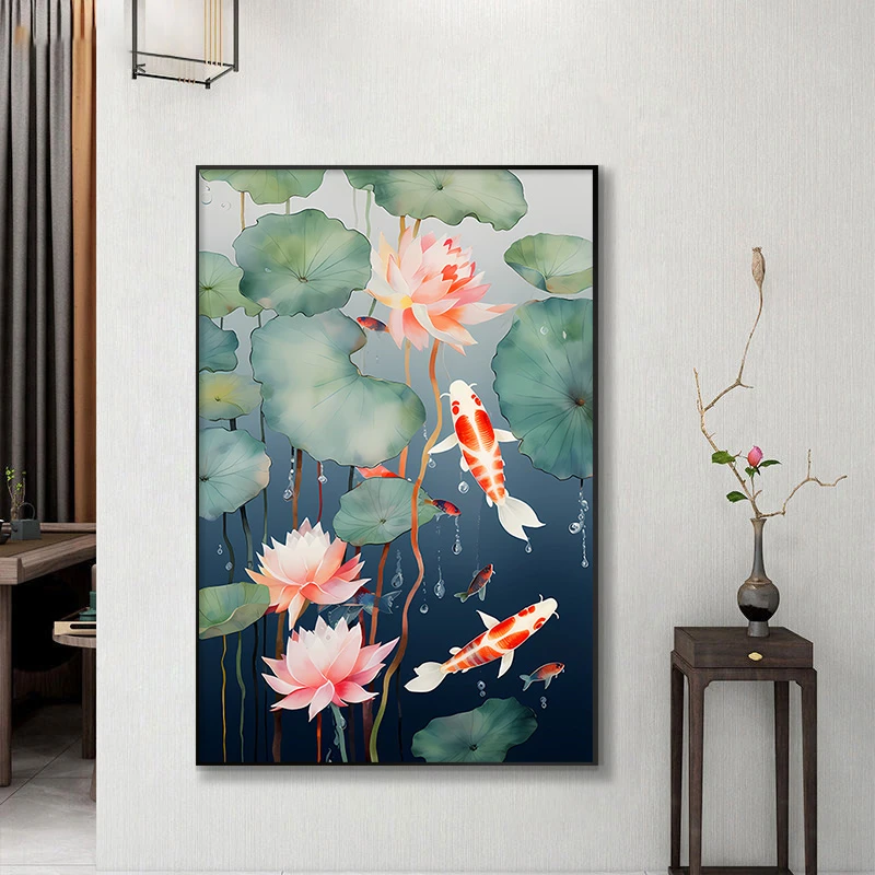 关装饰画走廊过道现代简约单幅挂画背景墙楼梯挂画鱼80120