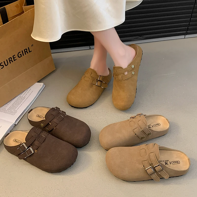 巧怡2025新款半拖勃肯鞋春秋季一脚蹬女鞋日系豆豆鞋乐福博肯单鞋