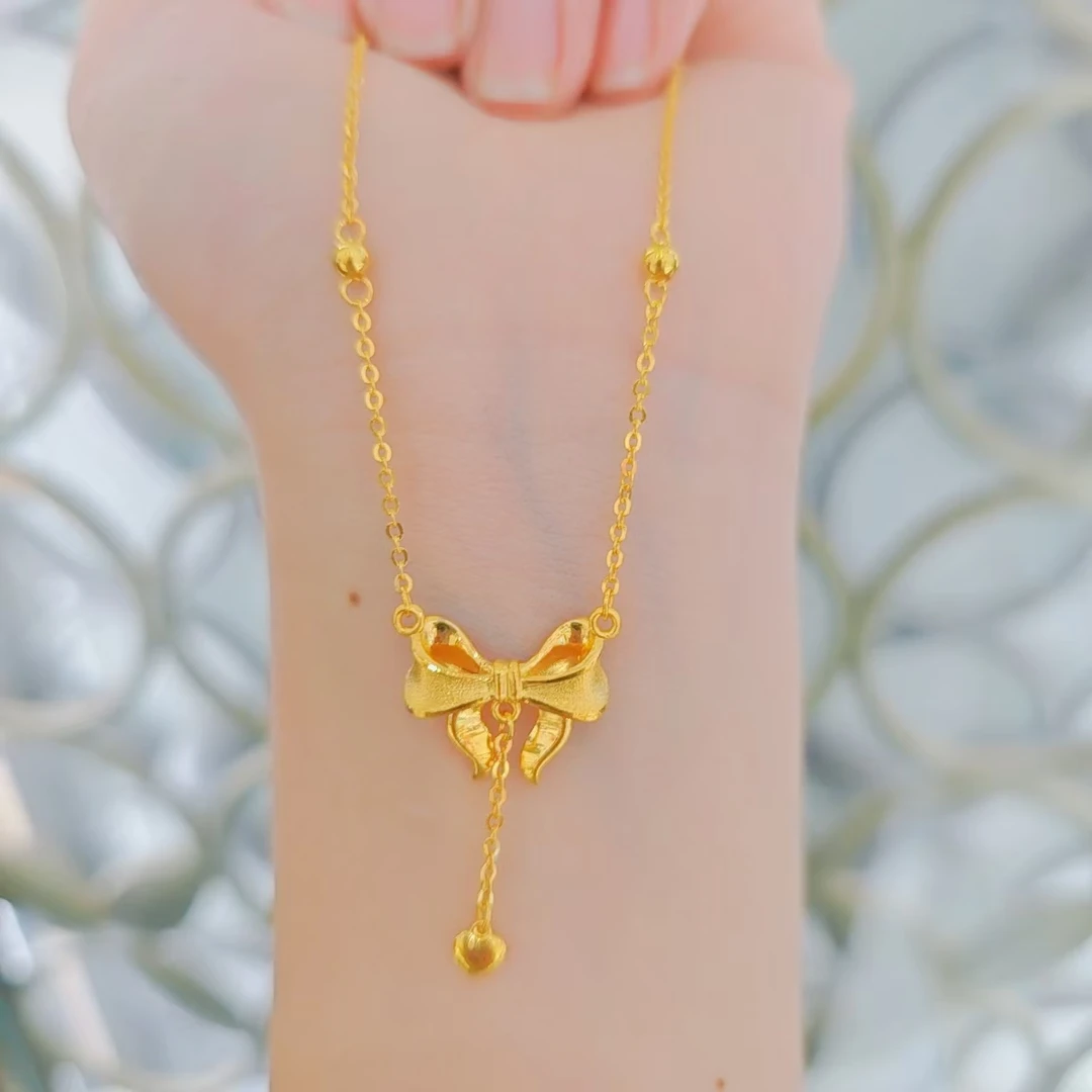 足金999磨砂在逃公主蝴蝶结黄金套链时尚百搭黄金首饰项链