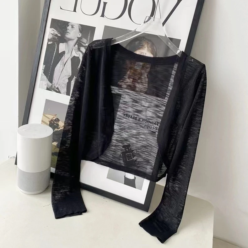 （送运费险）现货冰丝防晒网纱开衫夏季女款短外套薄款披肩空调衫