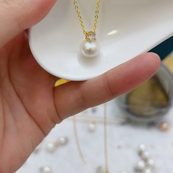 合金淡水珍珠白珠金色戴妃13.14