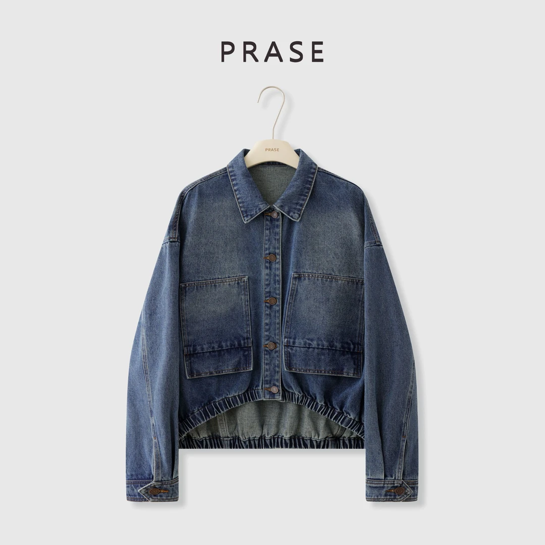 PRASE·噜【新锐牛仔】微胖短款气质时尚收腰牛仔外套PR508E52