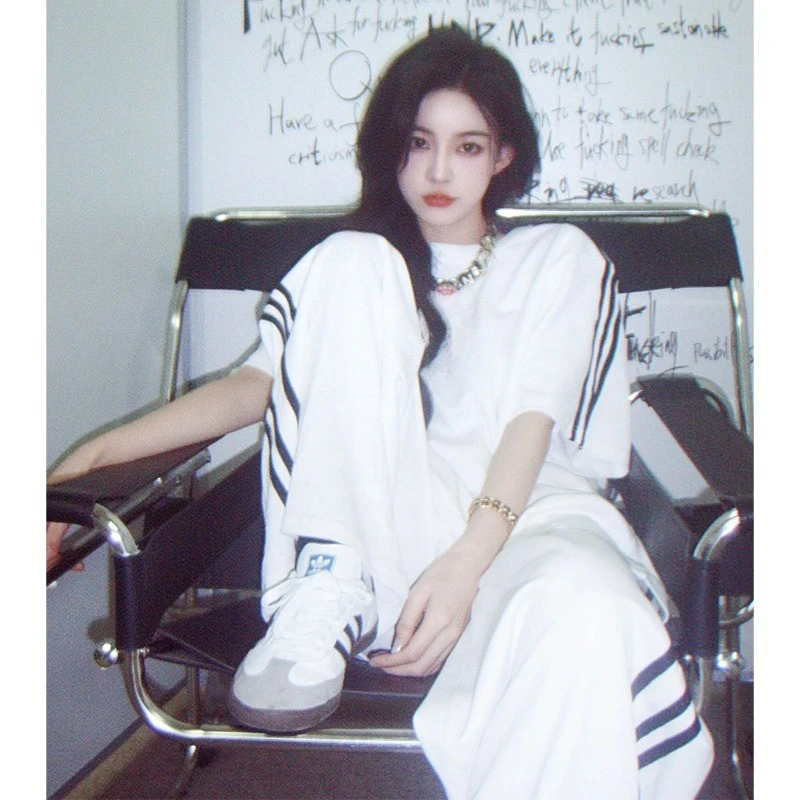 美式炸街时尚休闲运动套装女夏季学生韩版宽松短袖阔腿裤两件套潮