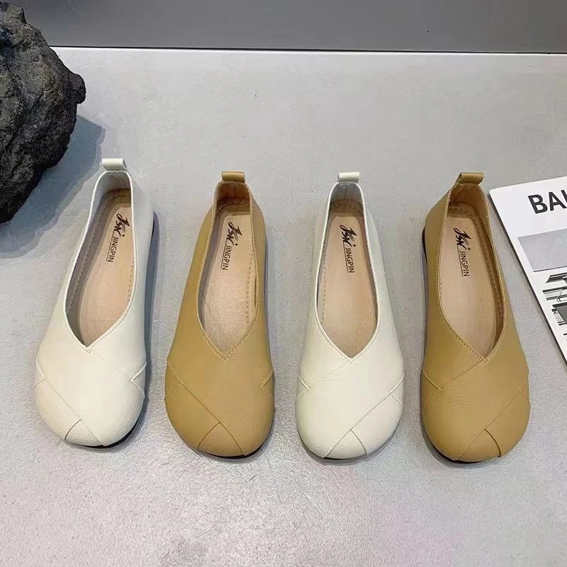 2025软皮春夏季浅口休闲百搭软面软底豆豆鞋一脚蹬平底女士鞋子