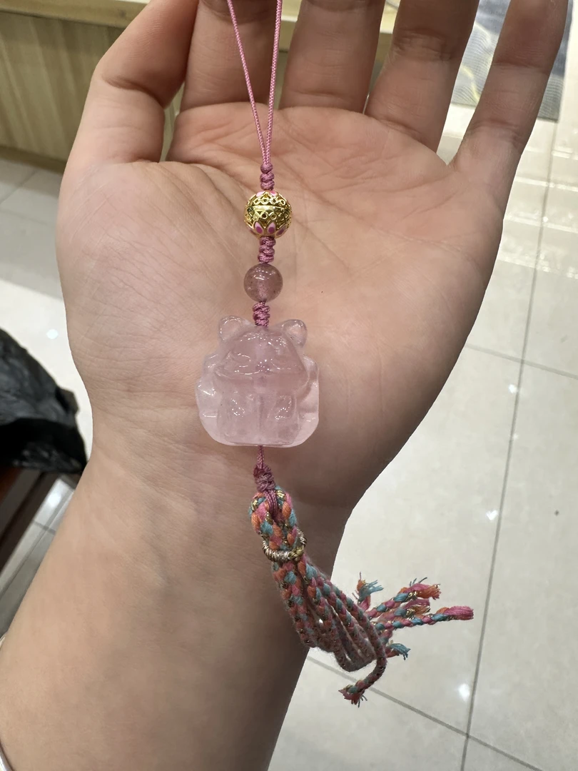 精美粉水晶凤九手机挂吊坠