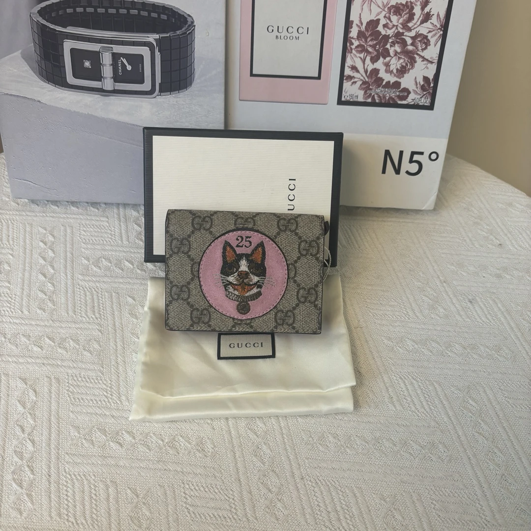 99新 GUCCI/古驰 狗头系列短款对折小卡包