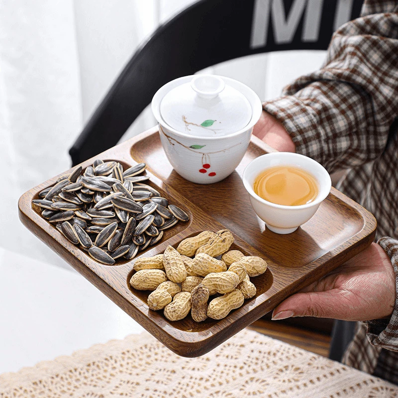 胡桃木三格分餐盘果盘牛排西餐餐盘木质