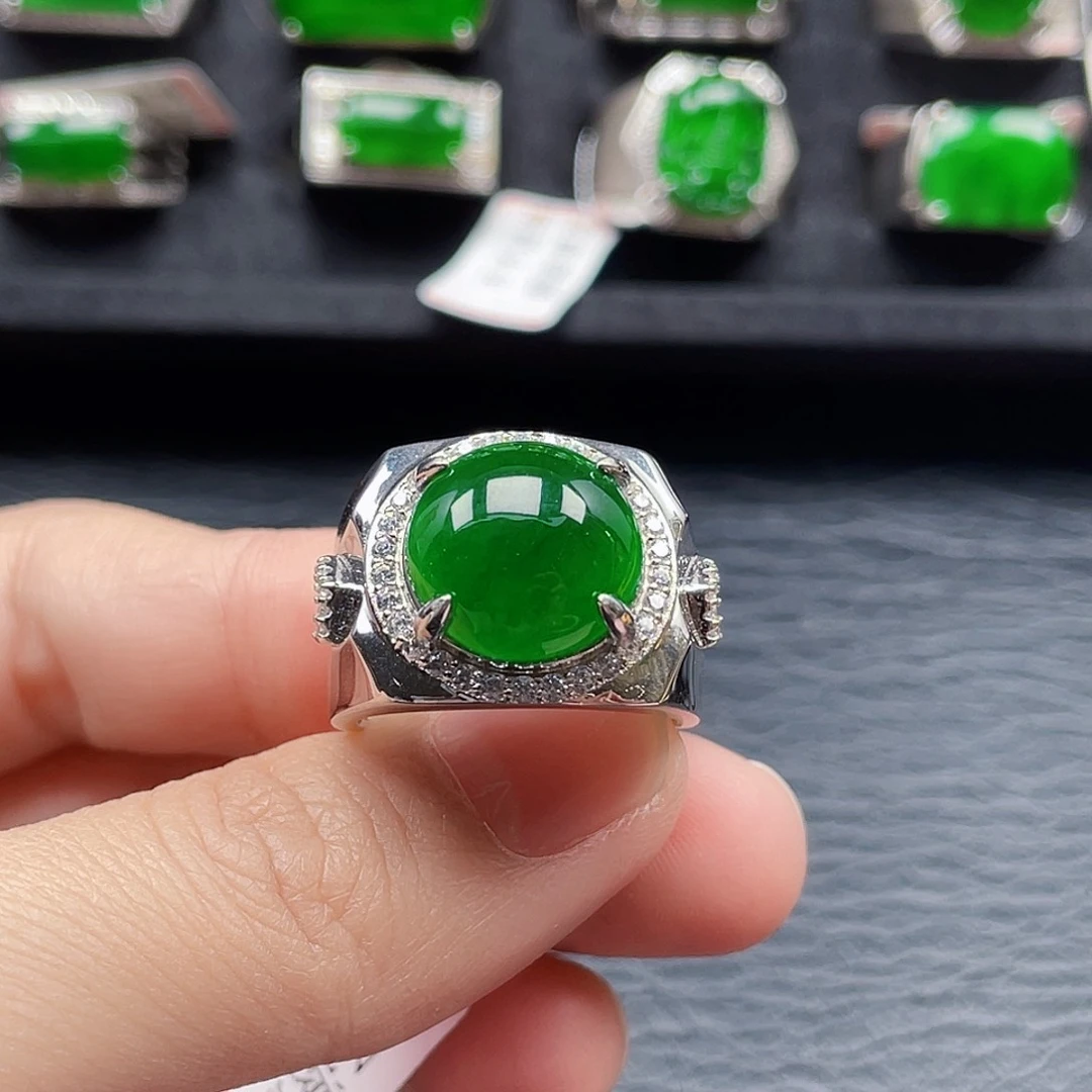 翡翠戒指银S925镶嵌乐*天然a货翡翠2900