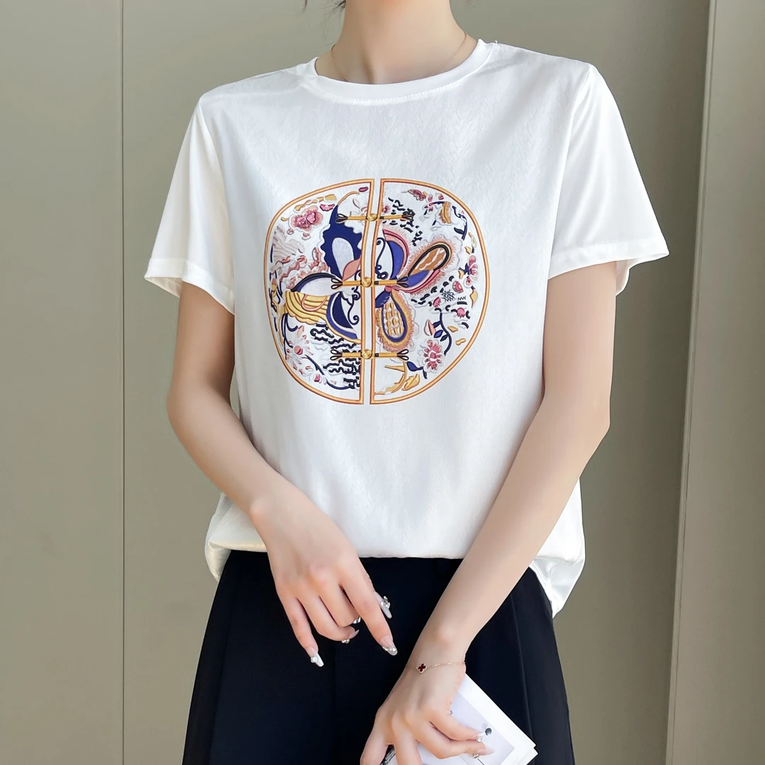 1416新款丝滑缎面冰凉感百搭时尚休闲女T恤AB拼接短袖