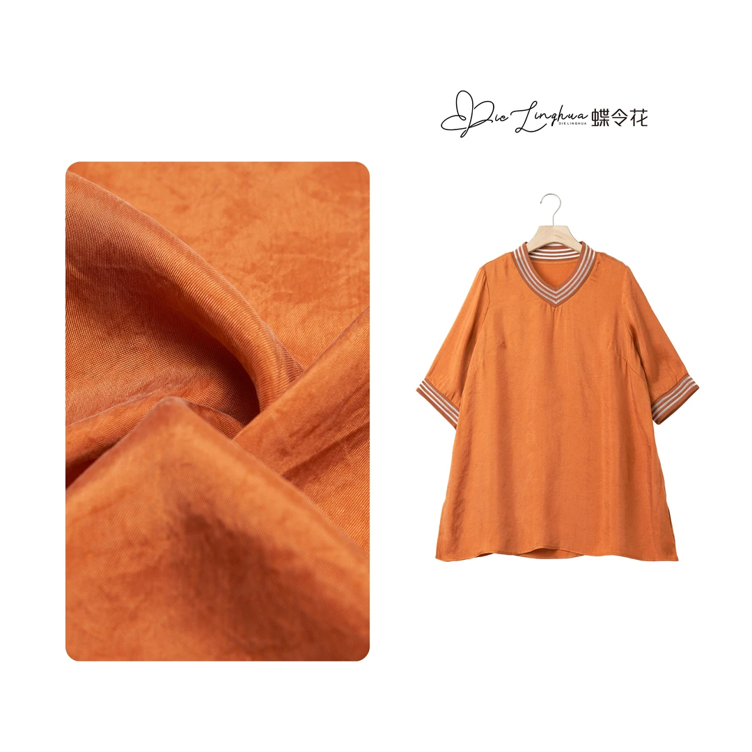 蝶令花夏款时尚百搭复古宽松简约文艺半袖铜氨短袖24847