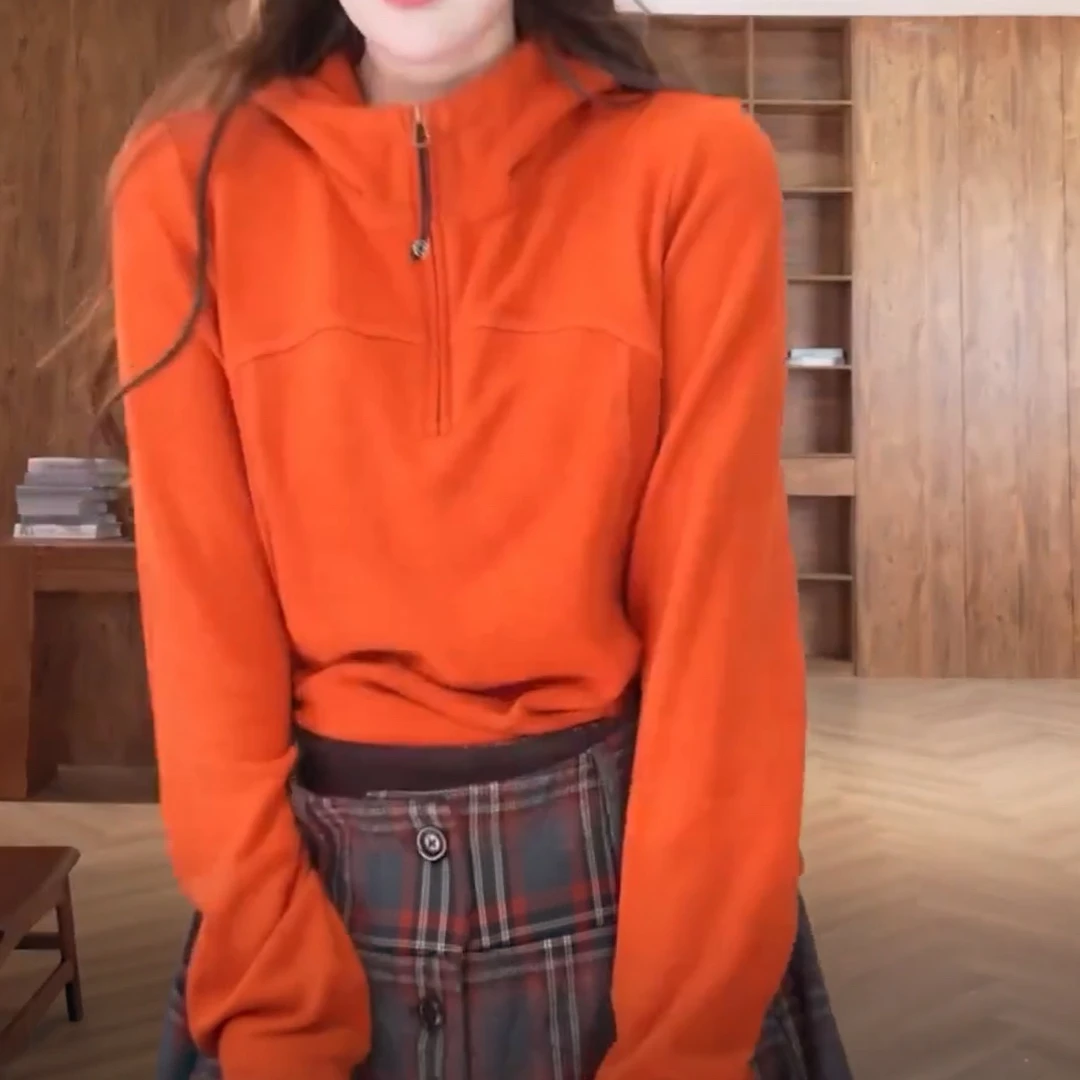 高级感纯色连帽轻奢长袖卫衣2025新款秋冬女士设计感百搭休闲上衣