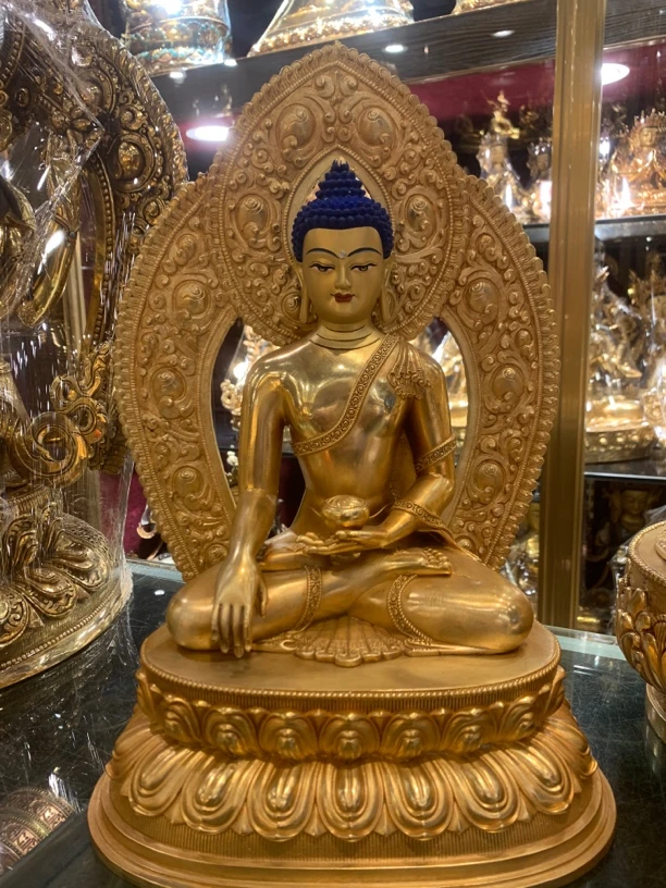 古金银色释迦摩尼佛像31公分加背光设计36厘米（台湾精工材质黄铜）