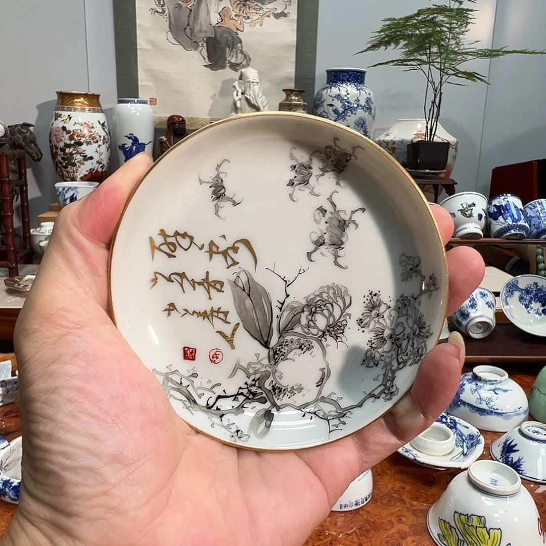 善五郎墨彩螃蟹纹碟子壶承