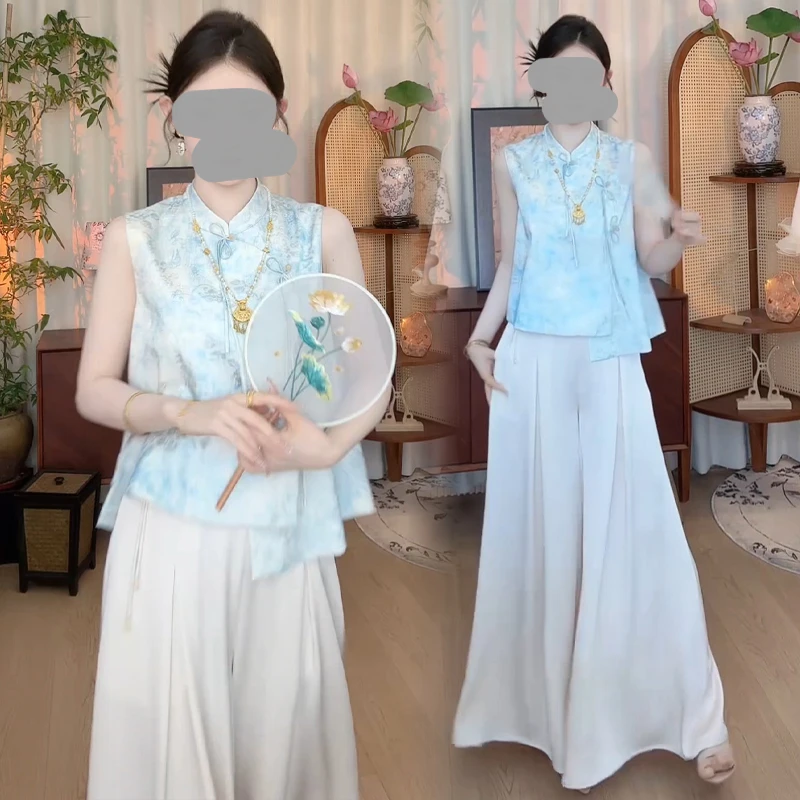 2025夏季新款气质高级感独特漂亮新中式高端国风上衣阔腿裤套装女