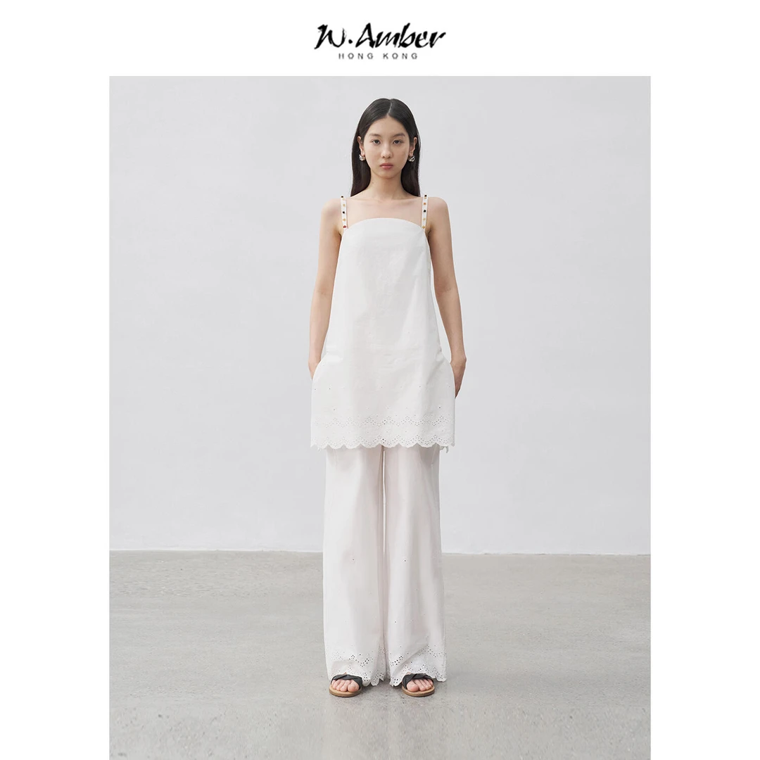 宽松A字吊带上衣/直筒阔腿休闲裤新款度假风套装女