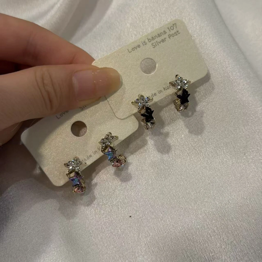 合金耳饰 韩国 气质 小众 ins 手工 小星星 满钻 耳钉L354