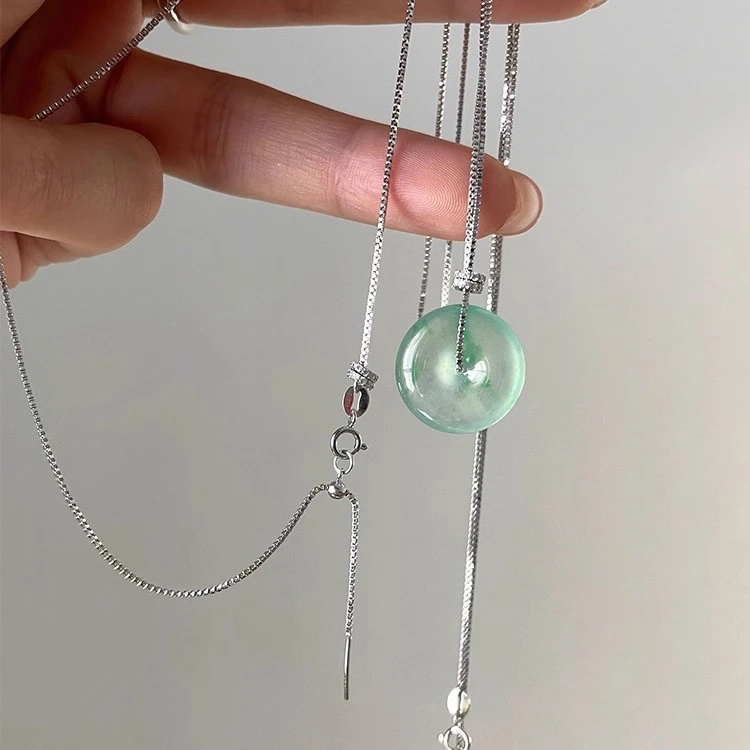 平安扣专用针式锁骨链隔片万用链银色diy冰透吊坠平安扣飘花项链