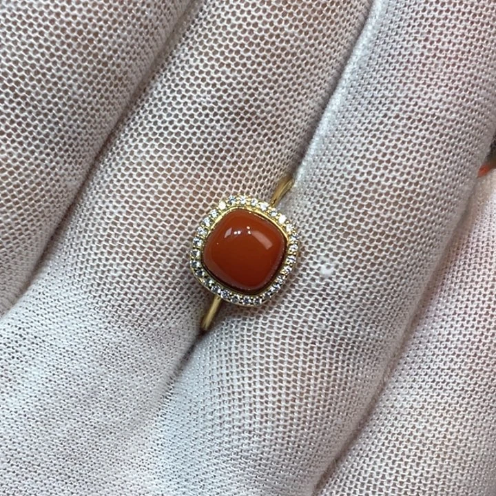 南红玛瑙戒指银S925镀金镶嵌