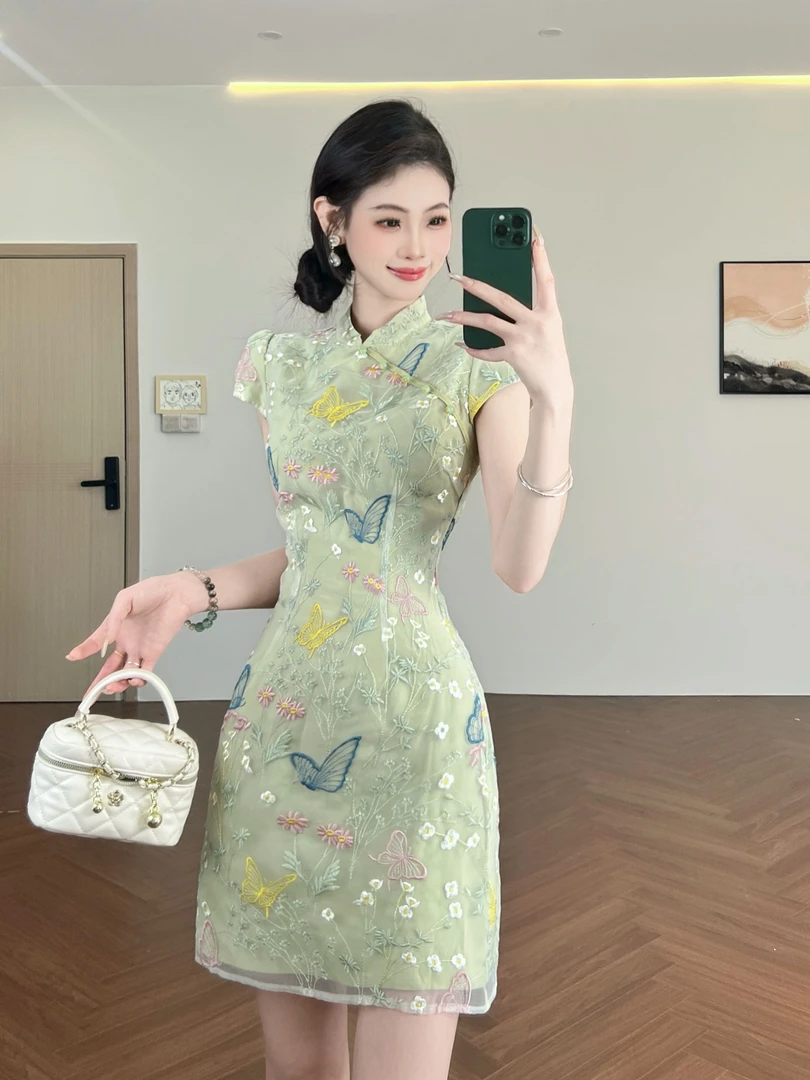 【现货】周子仪黄色蕾丝新中式连衣裙女夏季2025年新款气质裙子